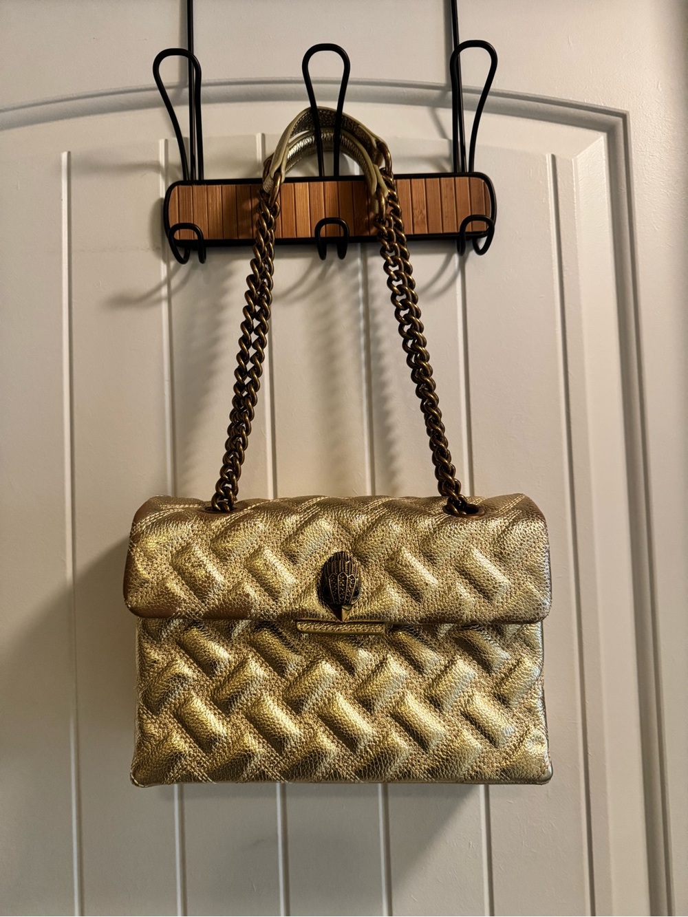 Kurt Geiger Gold Quilted Chain-Handle Crossbody